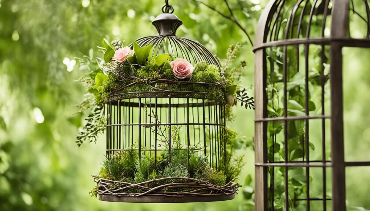 Decorate birdcage with natural materials